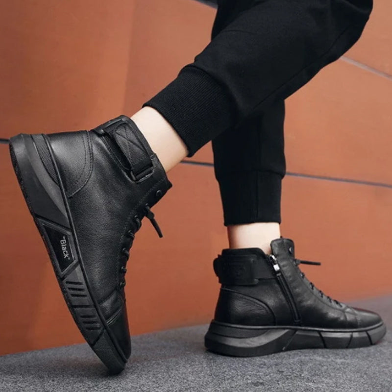 NoirStrider™ |  Schwarze Warme Lederstiefel
