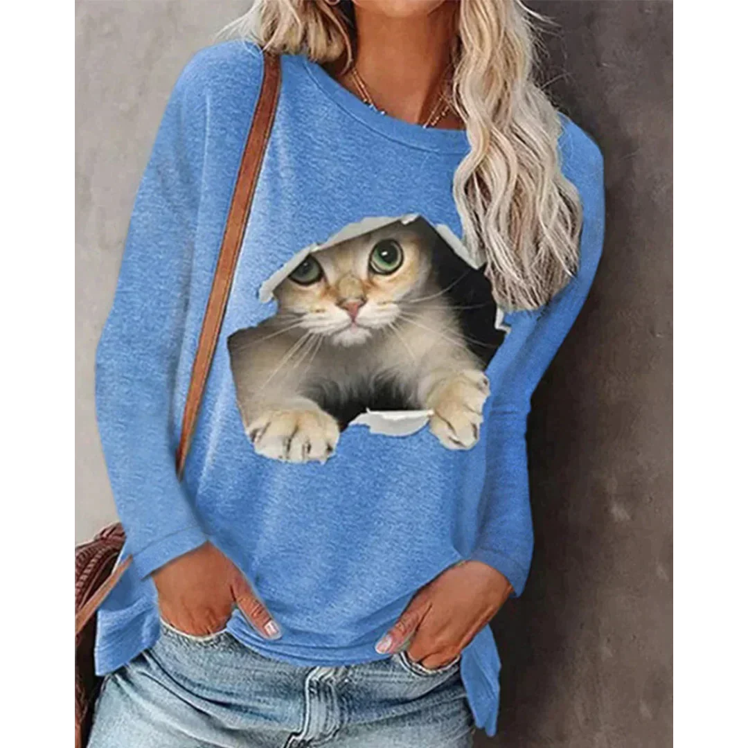 Mawra™ - Niedliches langärmeliges Shirt mit Katzenprint