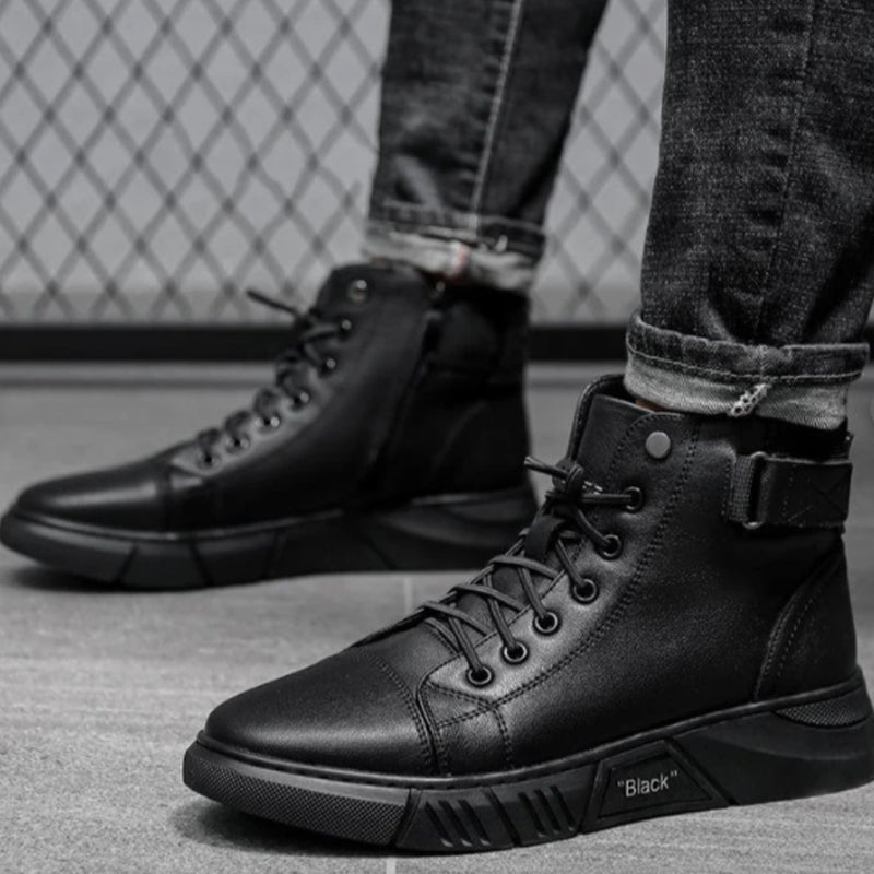 NoirStrider™ |  Schwarze Warme Lederstiefel