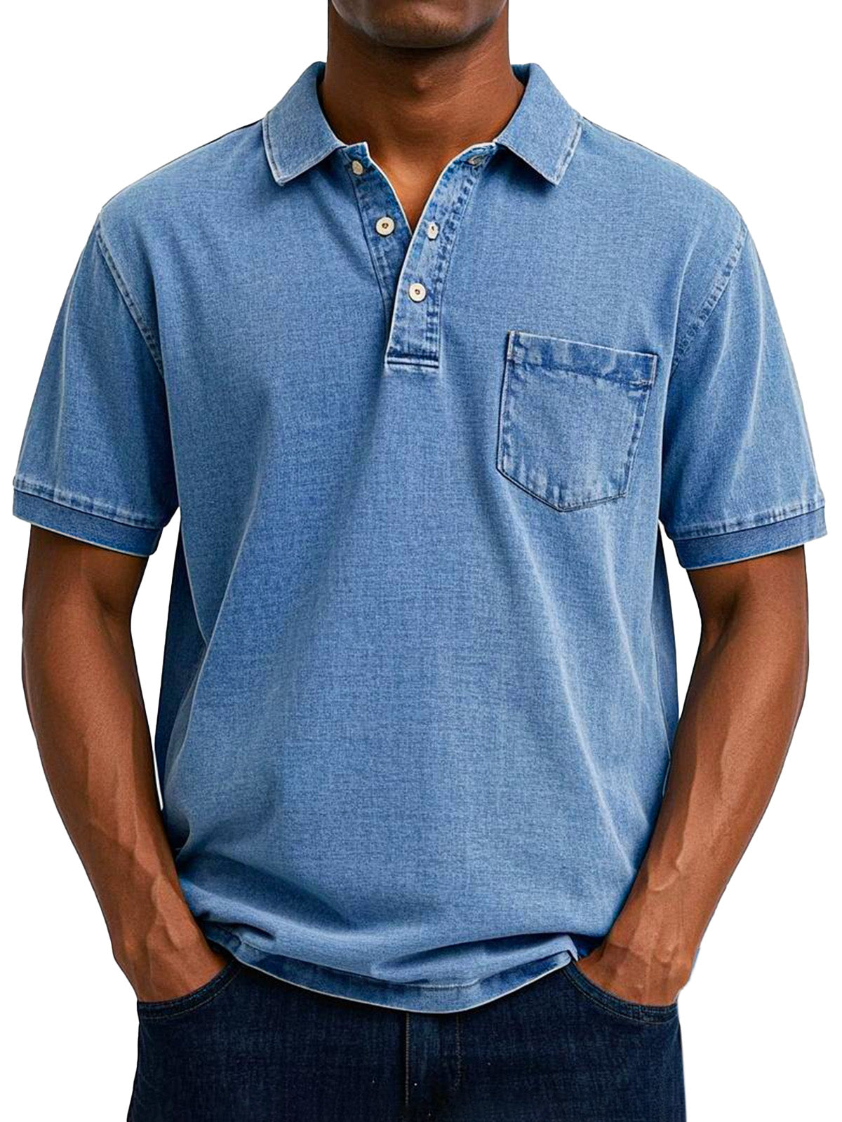 Herren-Vintage-Poloshirt mit Brusttasche und kurzen Ärmeln