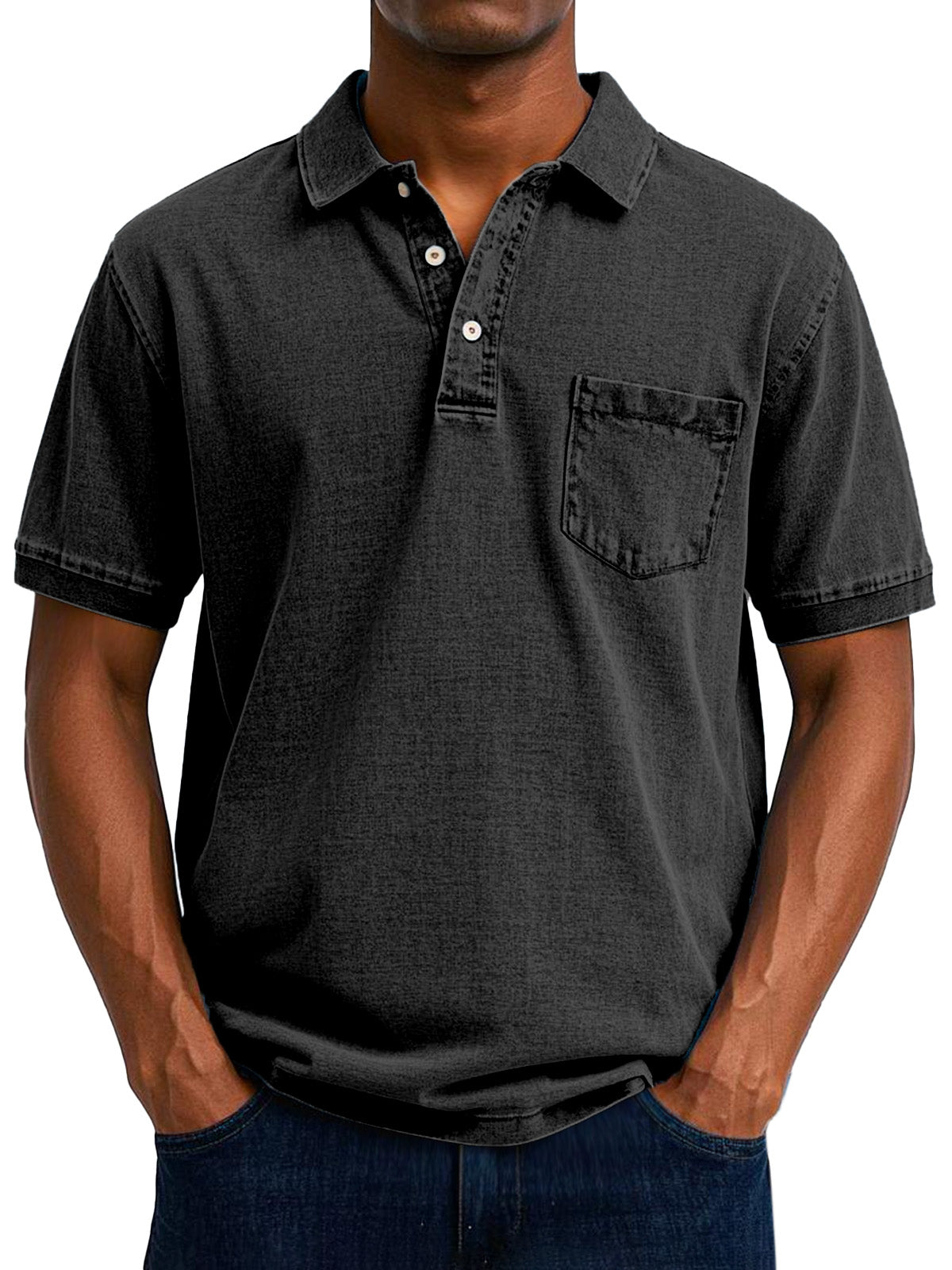 Herren-Vintage-Poloshirt mit Brusttasche und kurzen Ärmeln