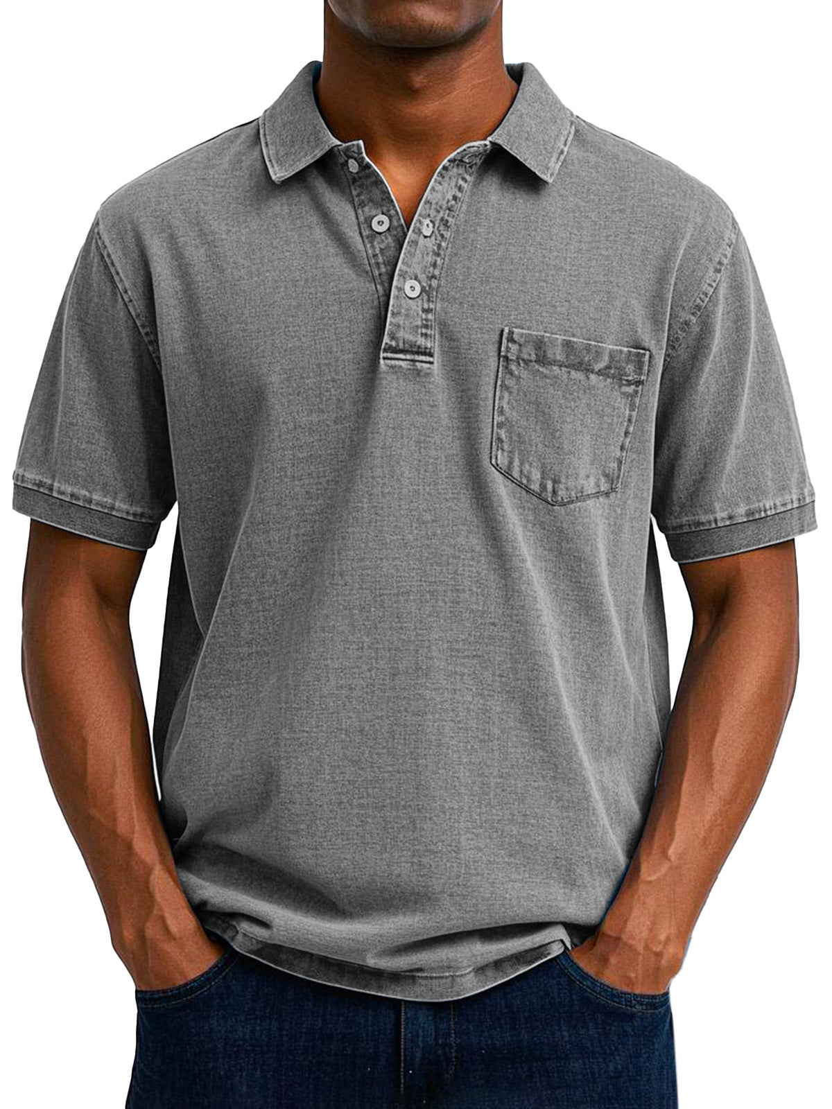 Herren-Vintage-Poloshirt mit Brusttasche und kurzen Ärmeln