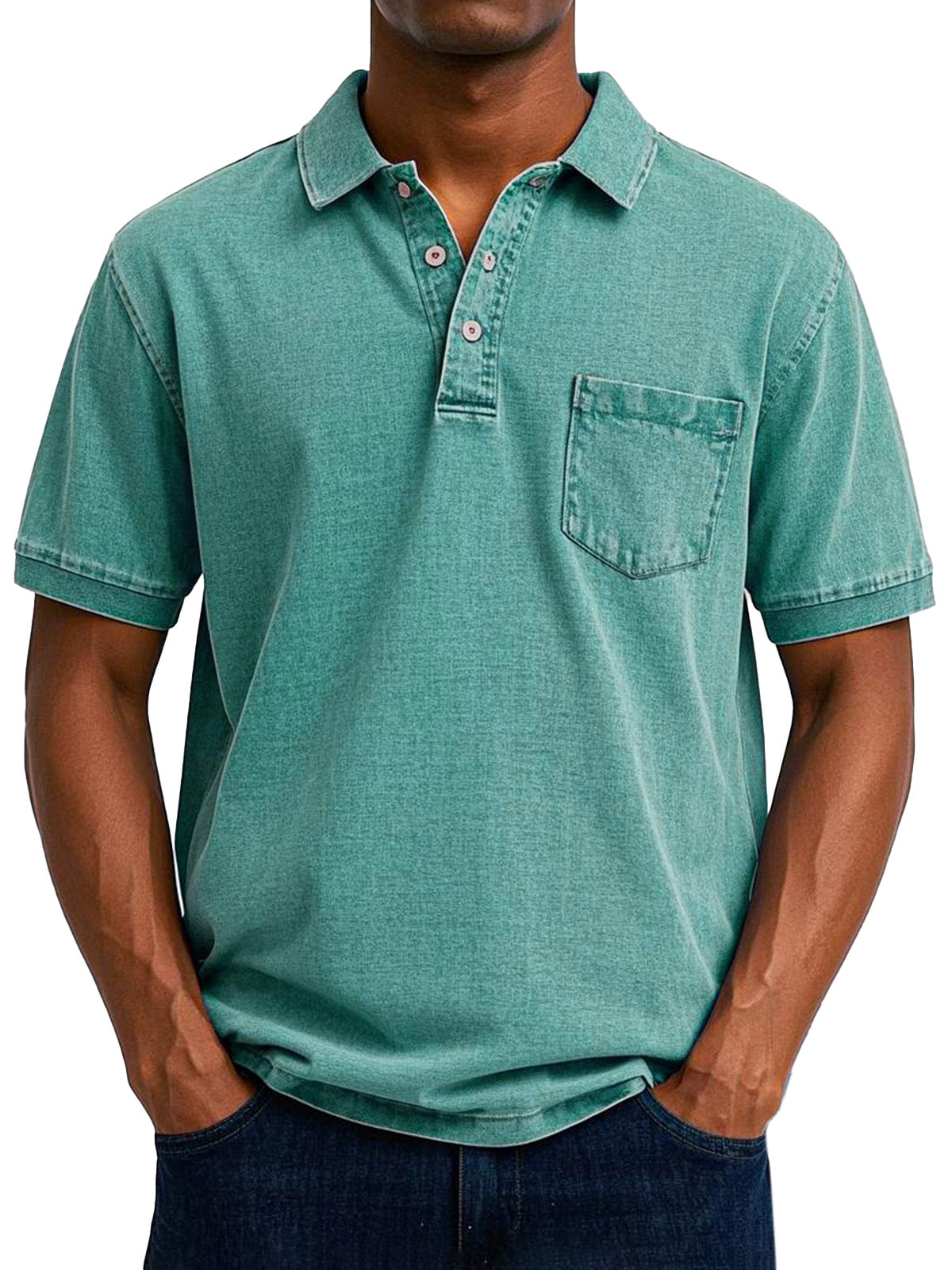 Herren-Vintage-Poloshirt mit Brusttasche und kurzen Ärmeln