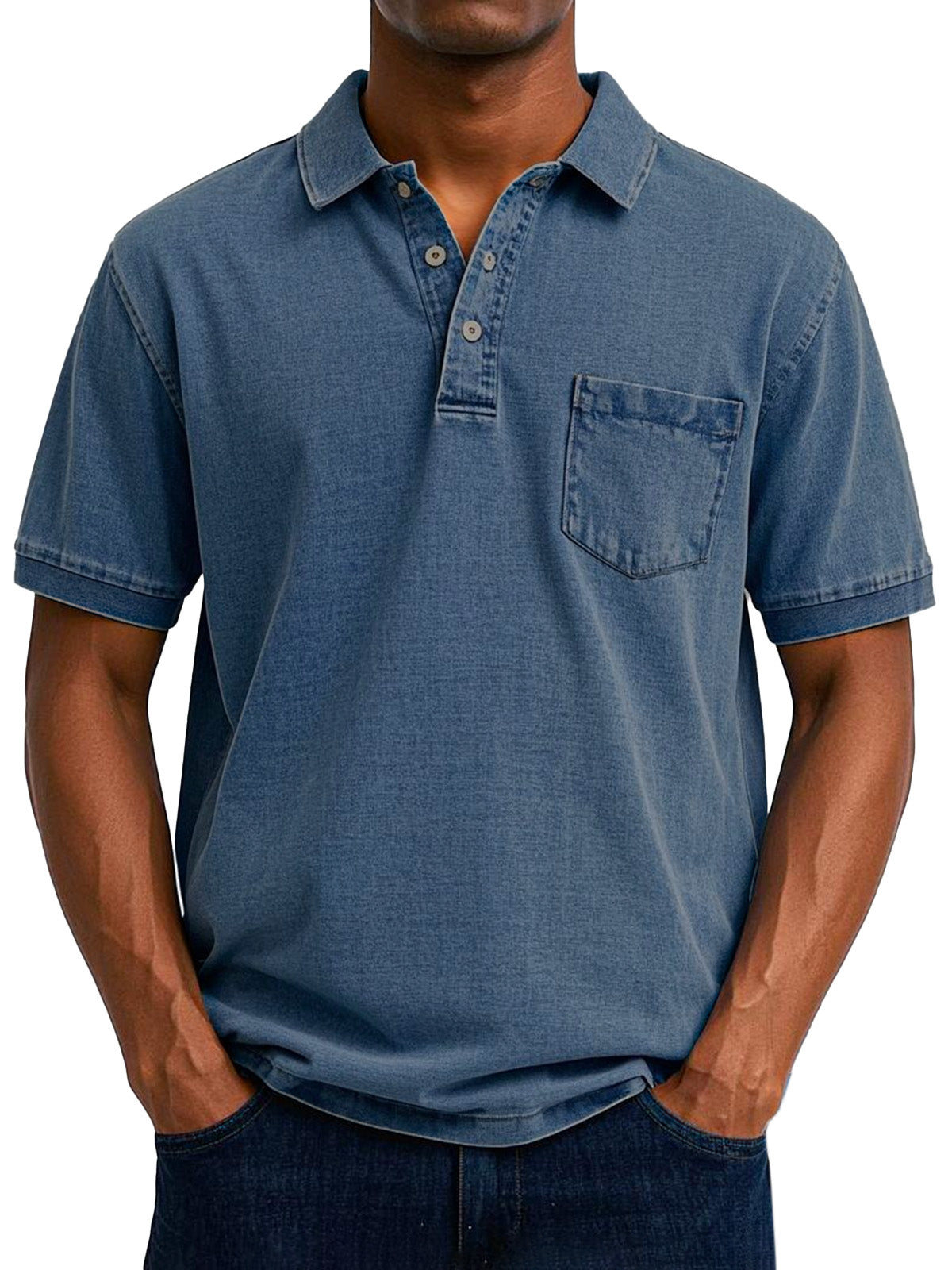 Herren-Vintage-Poloshirt mit Brusttasche und kurzen Ärmeln