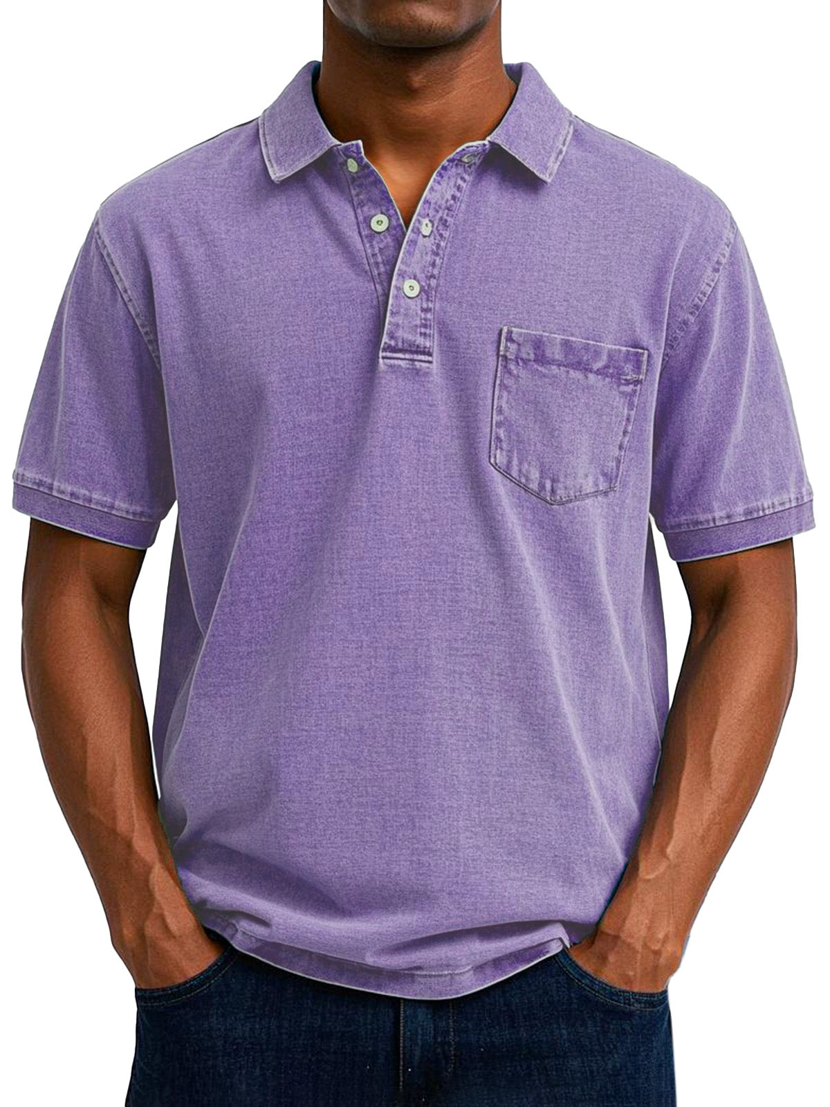 Herren-Vintage-Poloshirt mit Brusttasche und kurzen Ärmeln
