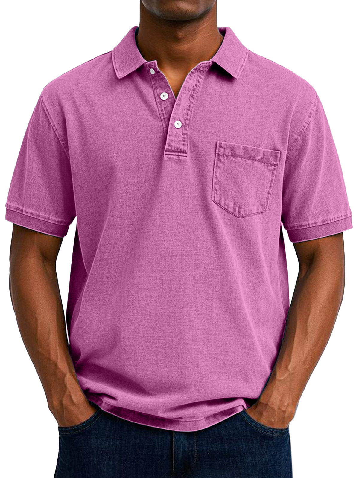 Herren-Vintage-Poloshirt mit Brusttasche und kurzen Ärmeln