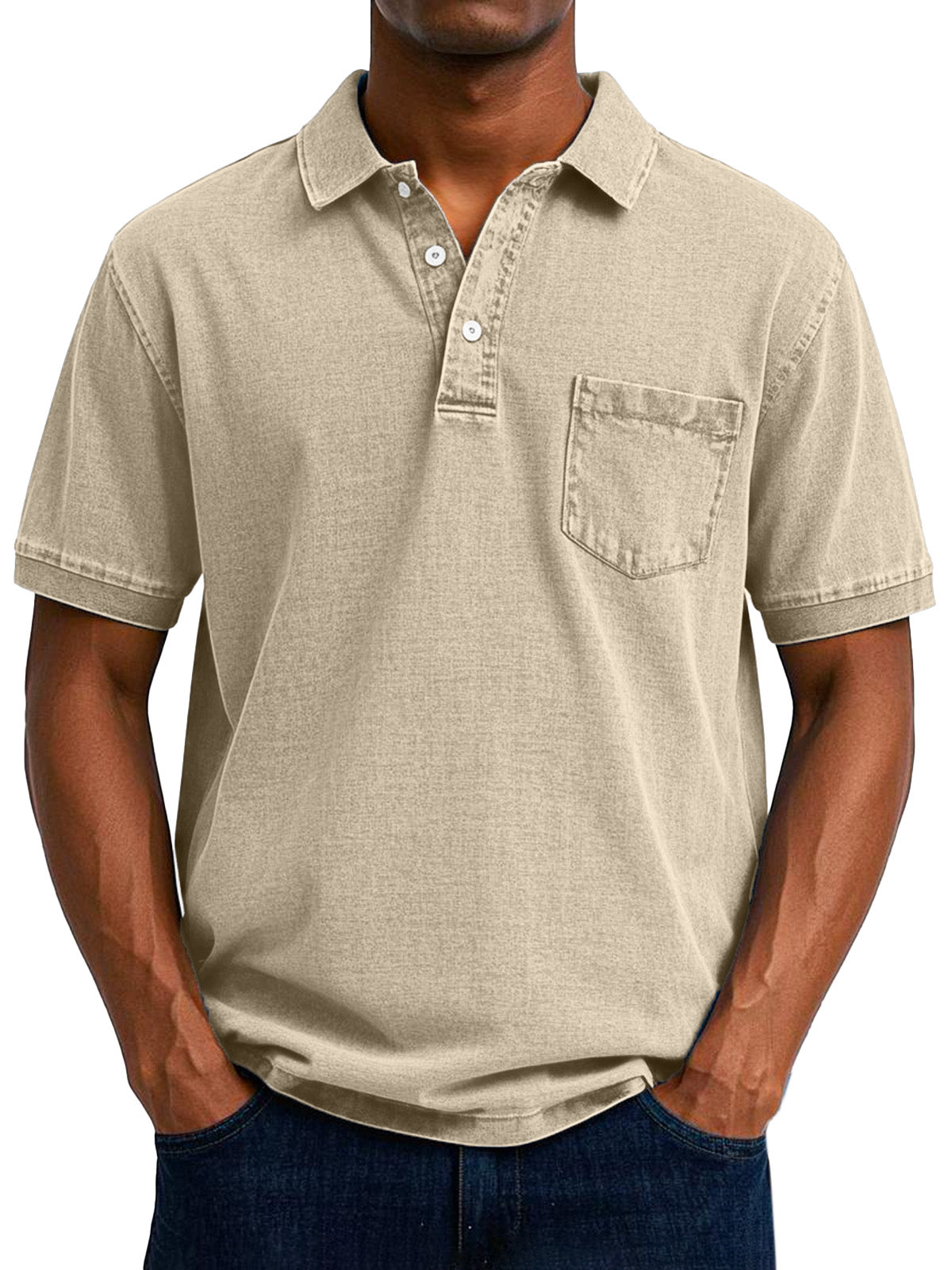 Herren-Vintage-Poloshirt mit Brusttasche und kurzen Ärmeln