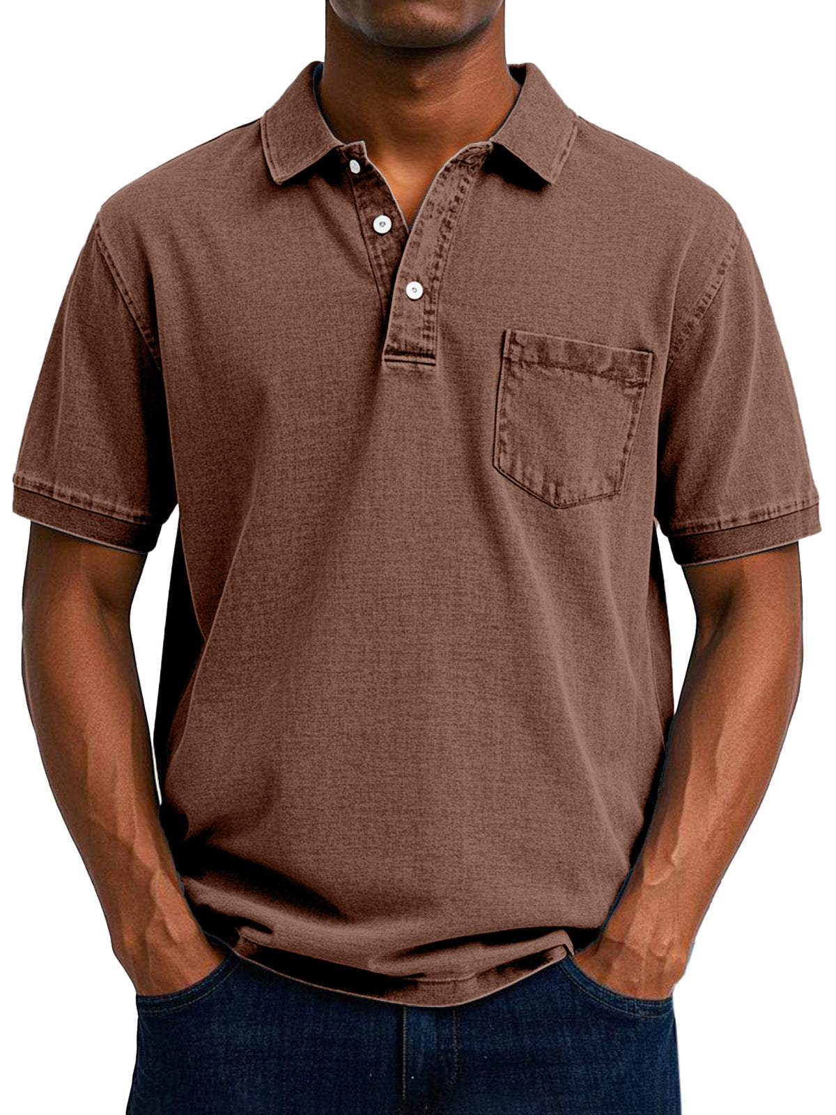 Herren-Vintage-Poloshirt mit Brusttasche und kurzen Ärmeln
