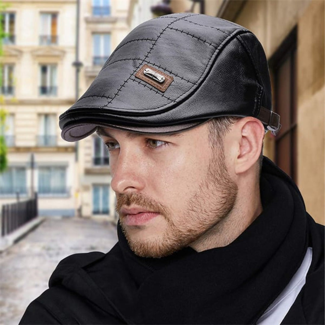 Bryan™ Herren Retro Leder Baskenmütze