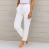 Damen-Leinen-Stretchhose mit Kordelzug und Seitentaschen