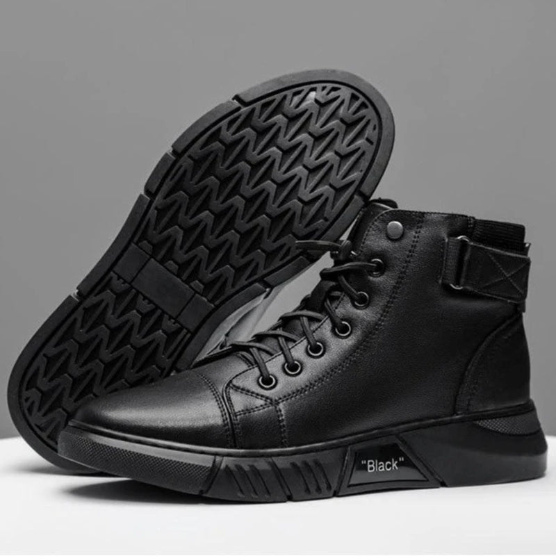NoirStrider™ |  Schwarze Warme Lederstiefel