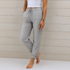 Damen-Leinen-Stretchhose mit Kordelzug und Seitentaschen