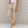 Damen-Leinen-Stretchhose mit Kordelzug und Seitentaschen