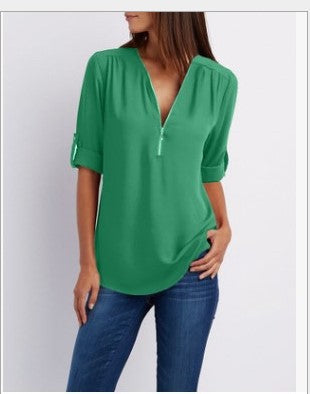 Bathilda - Schick Dreiviertel Reißverschluss Bluse