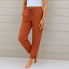 Damen-Leinen-Stretchhose mit Kordelzug und Seitentaschen