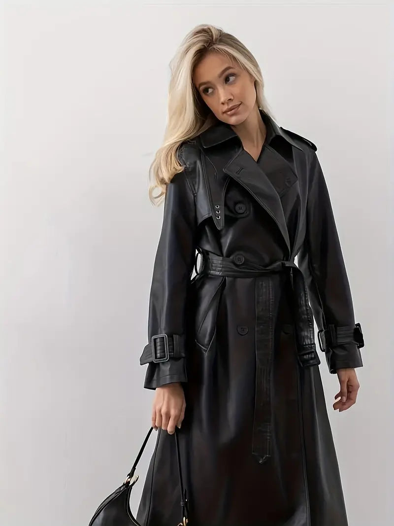 Regina - Trenchcoat Lederjacke Mit Gürtel