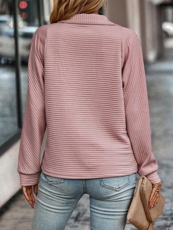 Yvonne  - Schicker gerippter Pullover mit halbem Reißverschluss