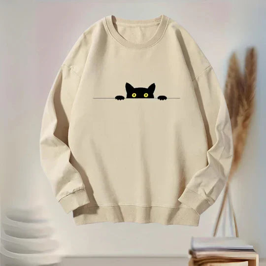 Pearl - Bequemes damen sweatshirt mit schwarzem katzenprint