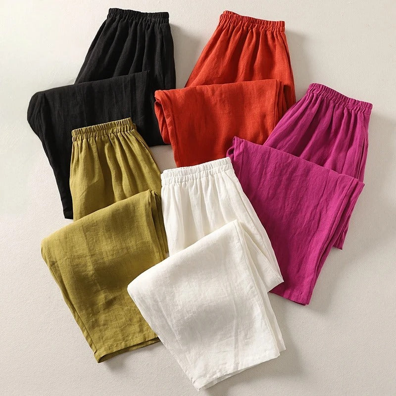 Sommerhose für Damen aus Leinen mit elastischem Bund