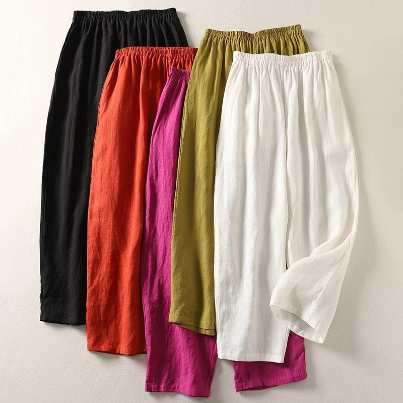 Sommerhose für Damen aus Leinen mit elastischem Bund