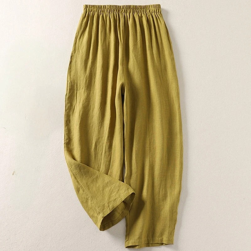 Sommerhose für Damen aus Leinen mit elastischem Bund
