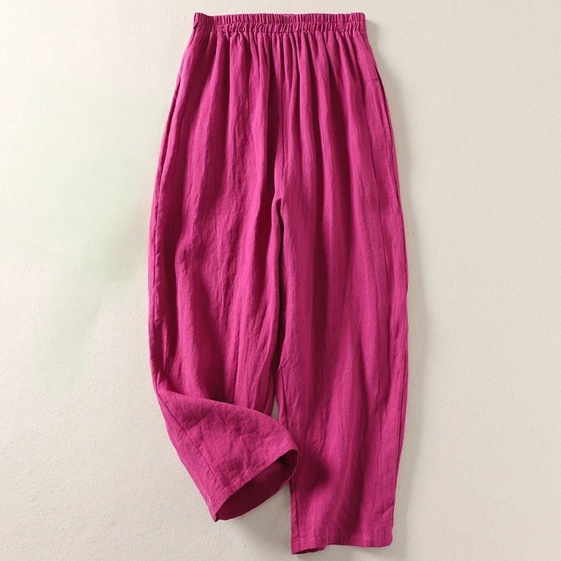 Sommerhose für Damen aus Leinen mit elastischem Bund