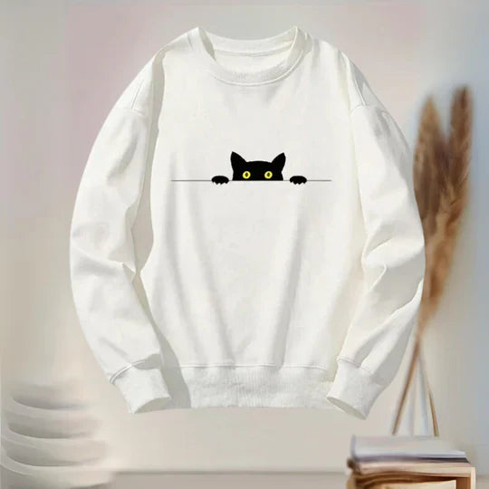 Pearl - Bequemes damen sweatshirt mit schwarzem katzenprint