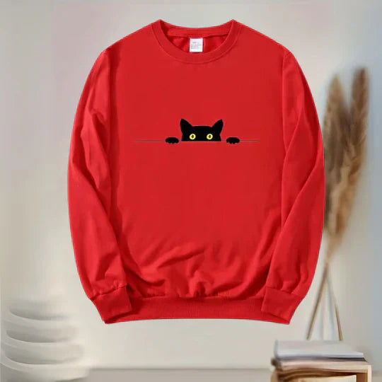 Pearl - Bequemes damen sweatshirt mit schwarzem katzenprint
