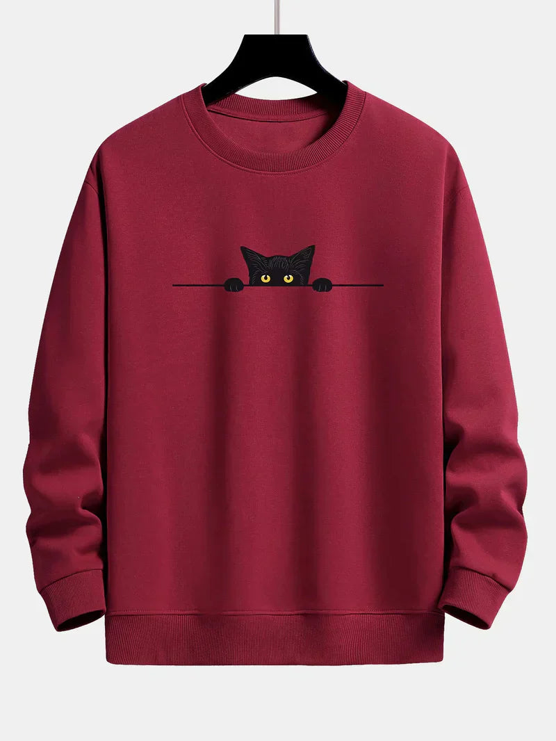 Paul - Relaxed Fit Sweatshirt Mit Schwarzem Katzen-Print