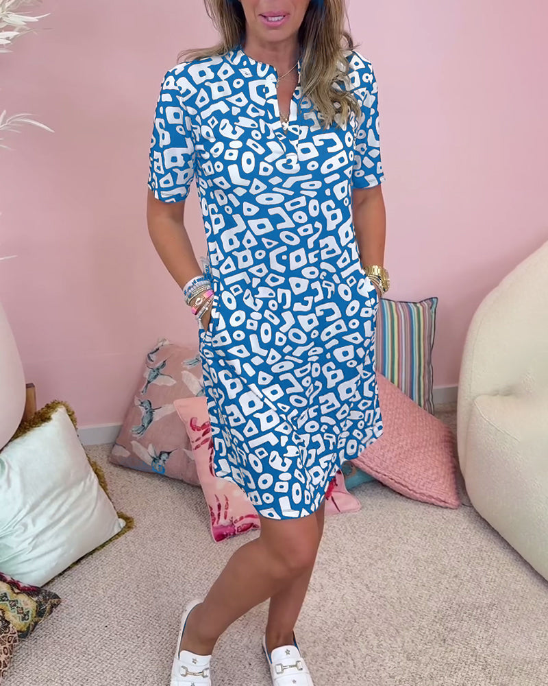 Mathilde - Bedrucktes Kleid mit V-Ausschnitt und Taschen