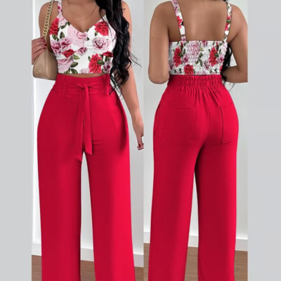 Juliette - Bedrucktes Hosenträger-Hosen 2-teilige Set