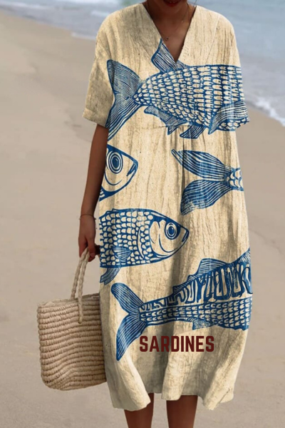 Annabella - Fließendes Kleid mit Vintage-Fischkunst