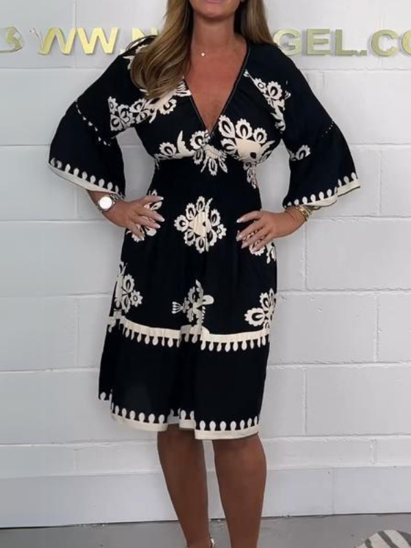 Anita - Gedrucktes Kleid mit V-Ausschnitt