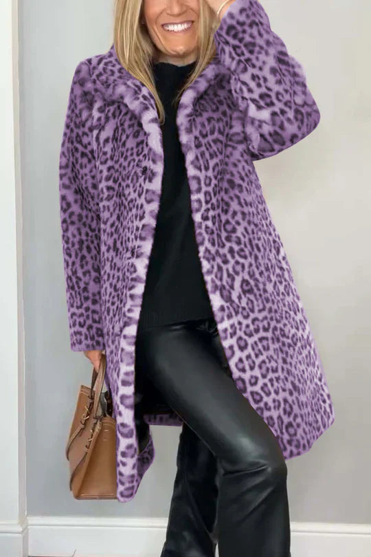 Sage - Klassischer Damen Wintermantel mit Leopardenmuster