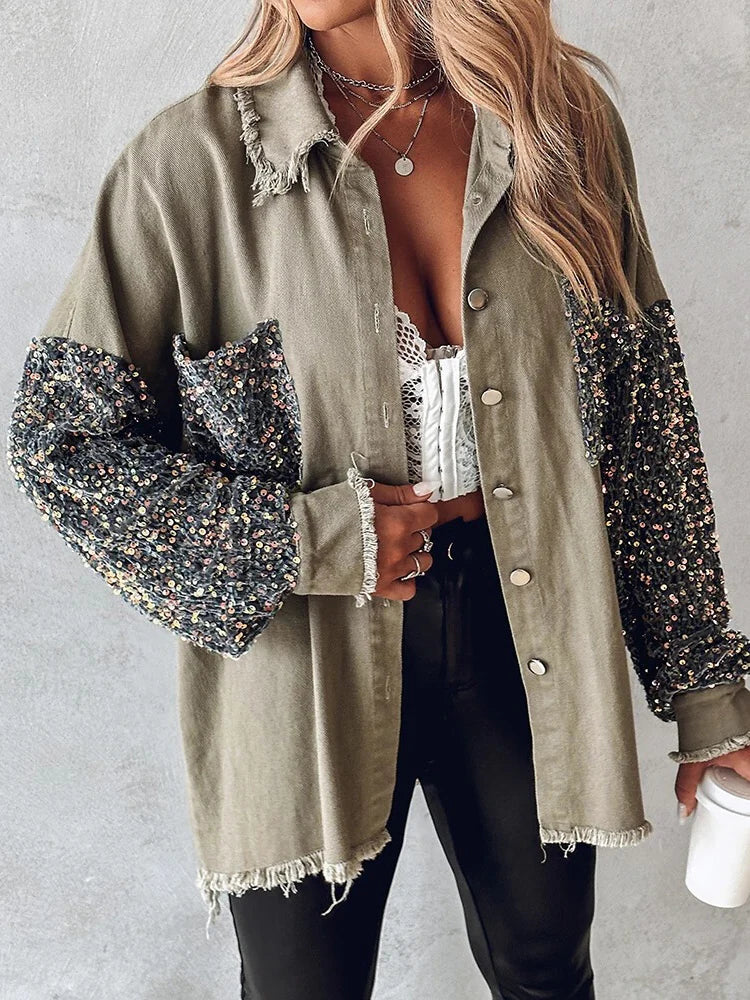 Tiffany - Denim-Shirt mit kontrastierenden Pailletten