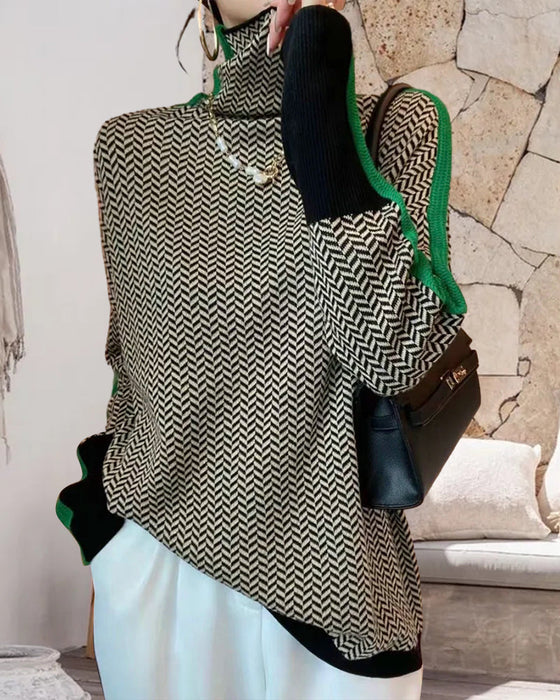 Jillian - Edler rollkragenpullover im colorblock-design