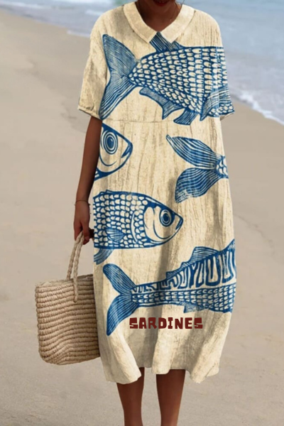 Annabella - Fließendes Kleid mit Vintage-Fischkunst