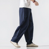 Herren-Leinenhose mit weitem Bein und Kordelzug in der Taille