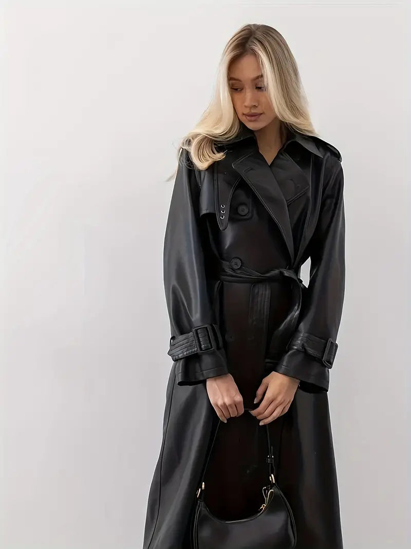 Regina - Trenchcoat Lederjacke Mit Gürtel