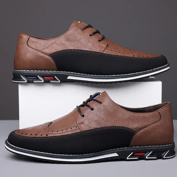 Herren-Lederschuhe mit Brogue-Verzierung und Gummisohle