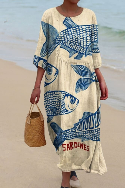 Annabella - Fließendes Kleid mit Vintage-Fischkunst