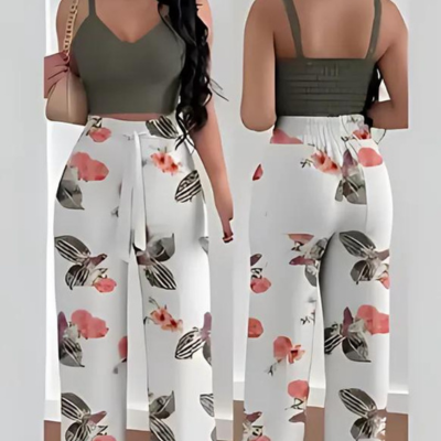 Juliette - Bedrucktes Hosenträger-Hosen 2-teilige Set