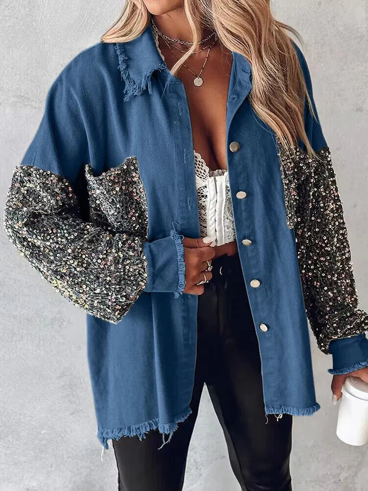 Tiffany - Denim-Shirt mit kontrastierenden Pailletten