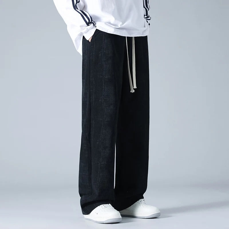 Herren-Cordhose mit weitem Bein und Kordelzug in der Taille