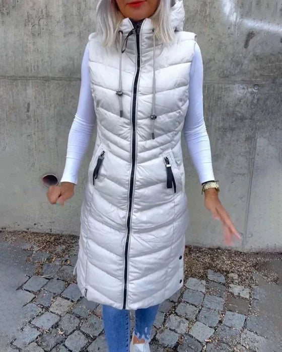 Mya - Ärmellose lässige steppjacke mit kapuze und reißverschluss
