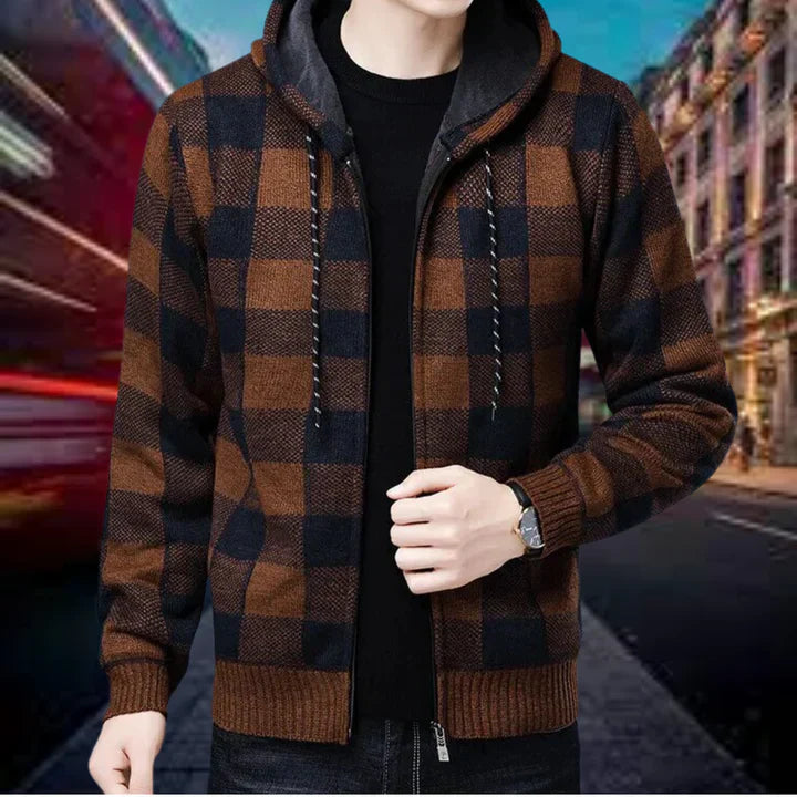 Niccolò - Hochwertige strickjacke mit karierter kapuze