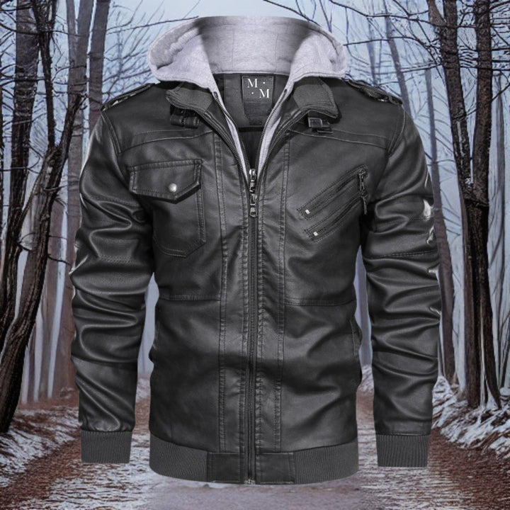 Louis - Hochwertige warme lederjacke mit kapuze