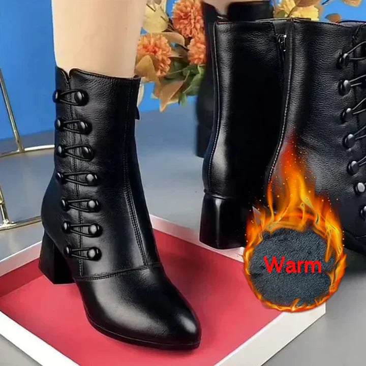 Marina - Warme Leder damenstiefel aus grobem leder