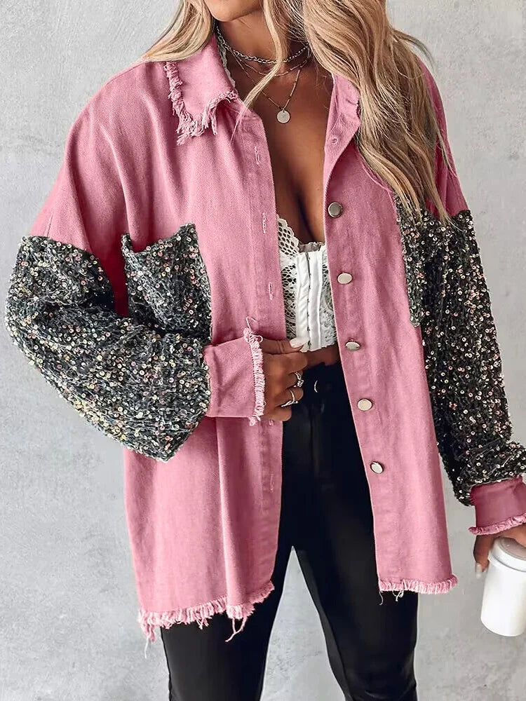 Tiffany - Denim-Shirt mit kontrastierenden Pailletten