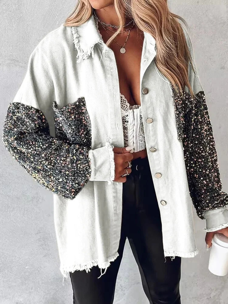 Tiffany - Denim-Shirt mit kontrastierenden Pailletten